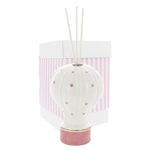 DIFFUSORE MONGOLFIERA CCUORI ROSA PORCELLANA C BOX 8.5X13